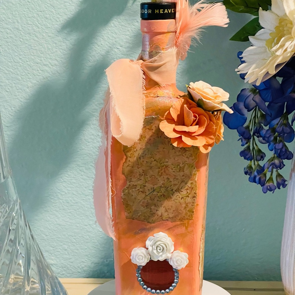 Decorative Romantic Vintage Style Whiskey Bottle with Floral Accents